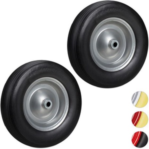 Relaxdays - 2 x Schubkarrenrad 4.80 4.00-8, Vollgummireifen, Stahlfelge, Ersatzrad pannensicher, 100kg Traglast, schwarz-grau