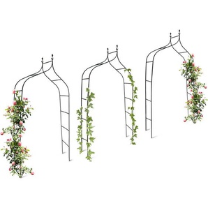 Relaxdays - 3er Set Rankbogen Metall geschwungen 240 cm, royaler Rosenbogen mit Spitze, Rankhilfe und Gartendeko für Draußen, grün