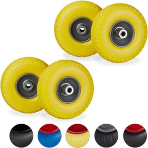 Relaxdays - 4 x Sackkarrenrad, pannensichere Vollgummireifen, 3.00-4 Stahlfelge, 20mm Achse, 100kg, Ersatzrad 260x85mm, gelb-grau