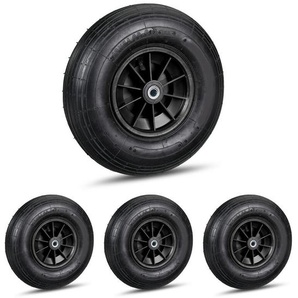Relaxdays - 4 x Schubkarrenrad, 4.00-6 Reifen, Kunststofffelge, luftbereift, je 3 Adapter, 136 kg, Ersatzrad Schubkarre, schwarz