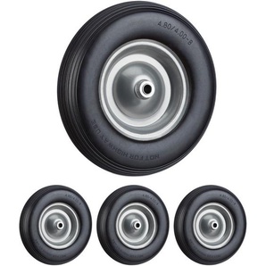 Relaxdays - 4 x Schubkarrenrad Vollgummi mit Achse, 4.80 4.00-8 Gummirad im Set, pannensicher, Ersatzrad bis 100kg, schwarz-grau