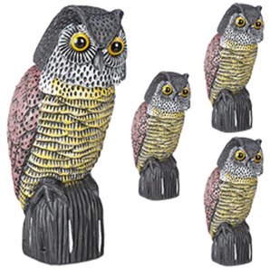 Relaxdays - 4 x Vogelschreck Eule, mit Wackelkopf, stehende Dekofigur, Taubenschreck für Garten, Balkon, Terrasse, mehrfarbig
