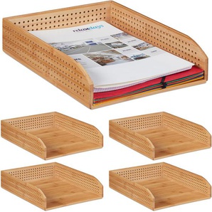 Relaxdays - 5 x Dokumentenablage Bambus, perforiert, stapelbar, A4, Schreibtischablage, Büro, Ablage hbt: ca 7 x 25 x 33, natürlich