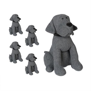 Relaxdays - 5 x Türstopper Hund, Stoff mit Sandfüllung, Türpuffer für Boden, Deko Türsack innen, h x b x t: 28 x 17 x 19 cm, grau