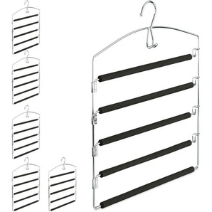 Relaxdays - 6 x Hosenbügel platzsparend, Hosenkleiderbügel mehrfach, Metall, gepolstert, hbt: 44,5x37x2,7 cm, silber/schwarz