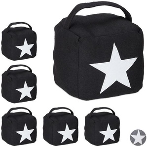 Relaxdays - 6 x Türstopper Stern, Türpuffer Stoff, Türsack Boden, hoch, mit Griff, dekorativ, HxBxT: 20 x 15 x 15 cm, schwarz