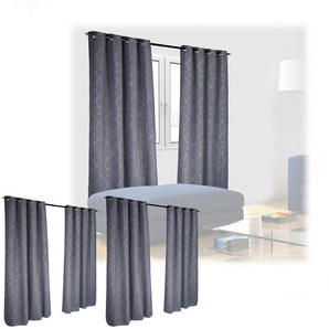Relaxdays - 6 x Vorhang, HxB: 245x135 cm, Gardinen blickdicht, lichtundurchlässig, barockes Muster, Verdunkelungsvorhänge, grau