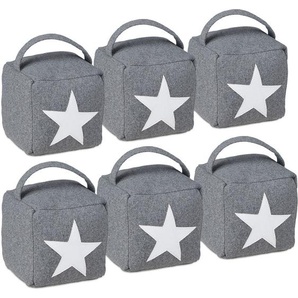 Relaxdays - 6er Set Türstopper Stern, Türpuffer Stoff, Türsack Boden, hoch, mit Griff, dekorativ, HxBxT: 20 x 15 x 15 cm, grau