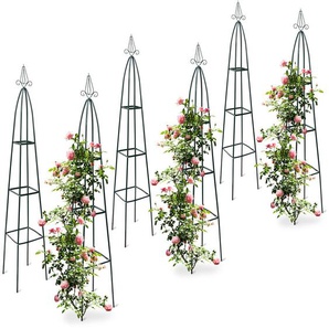 Relaxdays - 6x Rankturm, Garten Obelisk, freistehende Rankhilfe für Kletterpflanzen, Ranksäule, Metall, hbt 192 x 35 x 35 cm, grün