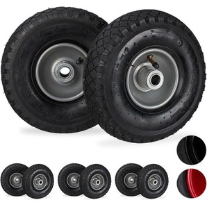 Relaxdays - 8 x Sackkarrenrad 3.00-4 im Set, luftbereift, bis 100 kg, 260 x 85 mm, Ersatzrad mit Stahlfelge, Luftrad, schwarz-grau