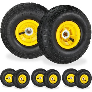 Relaxdays - 8 x Sackkarrenrad 4.1/3.5-4, luftbereifte Ersatzräder für Bollerwagen, für 16 mm Achse, 136 kg, 260x85mm, schwarz-gelb