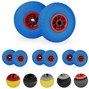 Relaxdays - 8 x Sackkarrenrad im Set, pannensichere 3.00-4 Vollgummireifen, 25mm Achse, bis 80 kg, 260x85 mm, blau-rot