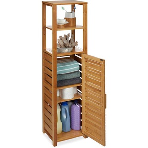 Relaxdays Badregal Bambus, 6 Ablagen, Badezimmer, feuchtigkeitsresistent, Badschrank H x B x T: 119 x 33 x 25,5cm, natur