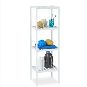 Relaxdays - Bambus Badregal mit 4 Ablageflächen, HxBxT: 110 x 34,5 x 33 cm, hohes Standregal, freistehend, Holzregal, weiß