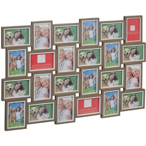Relaxdays - Bilderrahmen Collage, 24 Bilder, 10x15, Hoch- & Querformat, Fotorahmen Wand, 61,5 x 91 cm, Fotocollage, braun