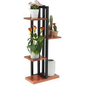 Relaxdays - Blumenregal Metall, 4-stufige Indoor Blumentreppe, Holzoptik, hbt: 93x42,5x22,5 cm, Pflanzenregal, dunkelbraun