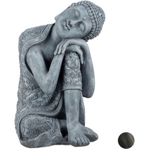 Relaxdays - Buddha Figur geneigter Kopf, xl 60cm, Asia Deko, Gartenfigur, Dekofigur Wohnzimmer, frost- & wetterfest, grau