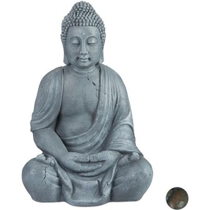 Relaxdays - Buddha Figur sitzend, xl 70 cm, Gartenfigur, Dekofigur Wohnzimmer, wetterfest & frostsicher, hellgrau