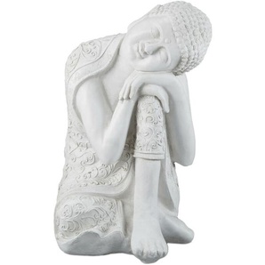 Relaxdays - Buddha Figur, wetterfest & frostsicher, Gartenstatue groß, Outdoor Dekofigur, 60 cm hoch, aus Polyresin, weiß