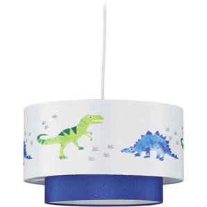 Relaxdays - Dino Hängelampe, runder Lampenschirm mit Dinosaurier-Motiv, für Kinder- & Babyzimmer, HxD 126x30 cm, weiß-blau