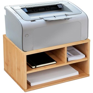 Relaxdays - Druckerständer Schreibtisch, 3 Fächer, Regal für Drucker, HxBxT: 22 x 40 x 30 cm, Bambus Organizer, natur