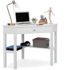 Relaxdays - Eckschreibtisch, Ablage & Schublade, platzsparend, Büro, Arbeitszimmer, Landhausstil, hbt: 76x107x72 cm, weiß