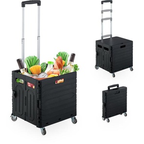 Relaxdays - Einkaufstrolley, klappbar, Einkaufskorb mit Rollen, Deckel & Teleskopgriff, bis 35 kg, Klapptrolley, schwarz