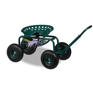 Relaxdays - fahrbarer Gartensitz, höhenverstellbar, 150 kg, Stauraum, Rollsitz für Gartenarbeit, Stahl, Luftreifen, grün