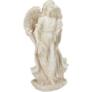 Relaxdays - Grabengel, stehende Engelfigur, wetterfest, frostsicher, Grabschmuck, Schutzengel, Kunststein, creme-weiß