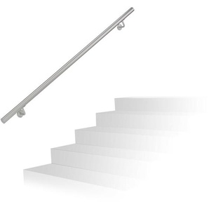 Relaxdays - Handlauf, 201er Edelstahl, matt, rundes Treppengeländer, innen & außen, 150 cm, ø 38 mm, mit Halterung, silber