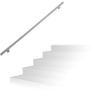 Relaxdays - Handlauf, 201er Edelstahl, matt, rundes Treppengeländer, innen & außen, 200 cm, ø 38 mm, mit Halterung, silber
