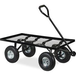 Relaxdays - Handwagen flach, Garten, mit Luftbereifung, HxBxT: 34,5 x 51 x 96 cm, bis 200 kg, Stahl Bollerwagen, schwarz