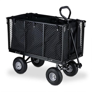 Relaxdays - Handwagen, großer Bollerwagen, klappbare Seitenteile, herausnehmbare Plane, Griffe, 500 kg, schwarz-grau