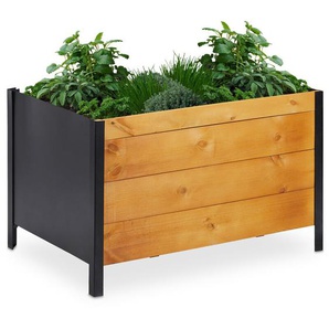 Relaxdays Hochbeet inkl. Vlies, HBT: 48 x 78 x 51 cm, Holz Kräuterbeet für Terrasse, Balkon & Garten, rechteckig, natur