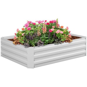 Relaxdays - Hochbeet, verzinktes Metall, für Blumen, Pflanzen & Gemüse, HxBxT: 30x120x90 cm, eckiges Pflanzenbeet, weiß