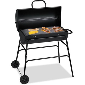 Relaxdays - Holzkohlegrill, xxl Grillwagen mit Deckel, verstellbare Belüftung, stabil, hbt: 96,5 x 103 x 64,5 cm, schwarz