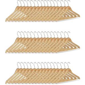 Relaxdays - Kleiderbügel Set, 48 Hosenbügel aus Holz, Garderobenbügel, Haken 360° drehbar, HxB: 22,5x44,5cm, natur/silber