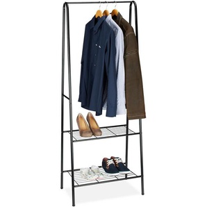 Relaxdays - Kleiderständer sandra mit 2 Ablagen, Metall, Garderobenständer, mit Kleiderstange, hbt: 160 x 61,5 x 38 cm, schwarz