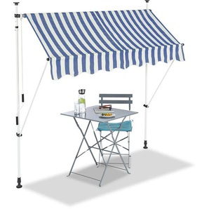 Relaxdays - Klemmmarkise, Balkon Sonnenschutz, einziehbar, Fallarm, ohne Bohren, verstellbar, 200 cm breit, blau gestreift