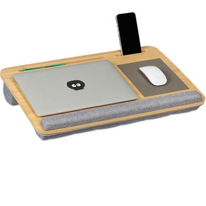 Relaxdays - Laptopkissen, Bambus, Handgelenkauflage, Mauspad, hbt 10x55,5x36 cm, Laptopablage, Laptopunterlage, natur/grau