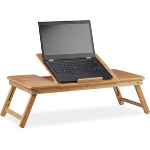 Relaxdays - Laptoptisch Bambus xl, ideale Belüftung, höhenverstellbar, 5 Neigungswinkel, Lapdesk mit Schubfach, natur