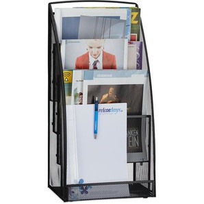 Relaxdays - Magazinständer Metall, groß, 4 Fächer, Zeitungsständer, modern, Büro, Wartebereich, hbt 60x30x22 cm, schwarz