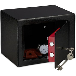 Relaxdays - Möbeltresor mit Schlüssel, Doppelbartschloss, Befestigung Wand o. Boden, Minisafe, hbt: 17 x 23 x 17, schwarz