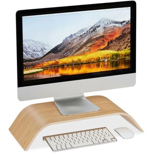 Relaxdays - Monitorständer aus Bambus, gebogene Bildschirmerhöhung für Schreibtisch, ergonomisch, hbt 10x52,5x24 cm, natur