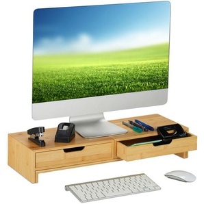 Relaxdays - Monitorständer für 2 Monitore, ausziehbar, verstellbar, hbt: 11x107x22 cm, Schreibtisch Monitorerhöhung, natur