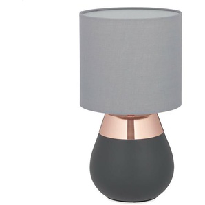 Relaxdays - Nachttischlampe Touch dimmbar, moderne Touch Lampe, 3 Stufen, E14, Tischlampe, HxD: 32,5 x 18 cm, grau-kupfer
