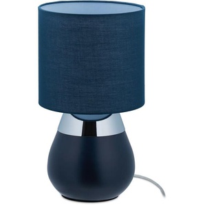 Relaxdays - Nachttischlampe Touch, E14-Fassung, indirektes Licht, ovale Tischlampe mit Schirm, HxD: 32 x 18 cm, dunkelblau