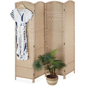 Relaxdays - Paravent, 4-teilig, faltbarer Raumtrenner, HxB: 180 x 180 cm, Sichtschutz innen, blickdichte Trennwand, natur