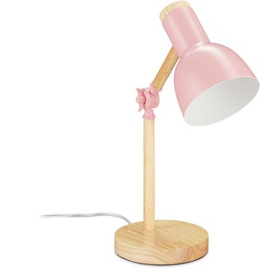 Relaxdays - Schreibtischlampe, verstellbare Retro Tischlampe, Holz & Metall, E14 Fassung, Leselampe, 45,5 x 14,5 cm, rosa