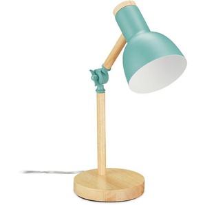 Relaxdays Schreibtischlampe, verstellbare Retro Tischlampe, Holz & Metall, E14, Leselampe, HxD 45,5 x 14,5 cm, mintgrün